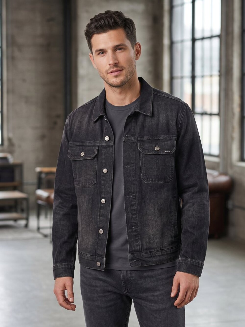 Signature by Levi Strauss & Co. Relaxed Fit Chore Trucker Faded Black Jacket - L
